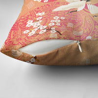 Hawaiian and Japanese Culture Together Pillow Cover Kakau Art Tattoo with Cranes and Sakura Spring Vibe - Polynesian Pride