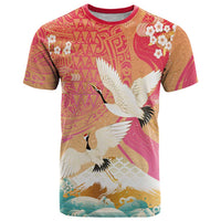 Hawaiian and Japanese Culture Together T Shirt Kakau Art Tattoo with Cranes and Sakura Spring Vibe - Polynesian Pride