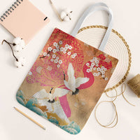 Hawaiian and Japanese Culture Together Tote Bag Kakau Art Tattoo with Cranes and Sakura Spring Vibe - Polynesian Pride