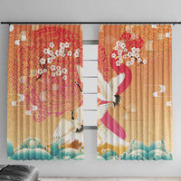 Hawaiian and Japanese Culture Together Window Curtain Kakau Art Tattoo with Cranes and Sakura Spring Vibe - Polynesian Pride