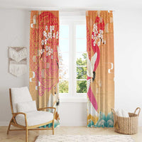 Hawaiian and Japanese Culture Together Window Curtain Kakau Art Tattoo with Cranes and Sakura Spring Vibe - Polynesian Pride