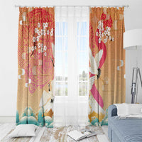 Hawaiian and Japanese Culture Together Window Curtain Kakau Art Tattoo with Cranes and Sakura Spring Vibe - Polynesian Pride