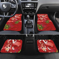 Hawaiian and Japanese Culture Together Car Mats Red Ohia Lehua Plumeria and Sakura Blooming - Polynesian Pride