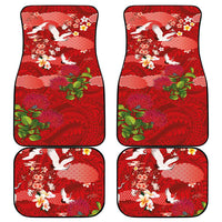 Hawaiian and Japanese Culture Together Car Mats Red Ohia Lehua Plumeria and Sakura Blooming - Polynesian Pride