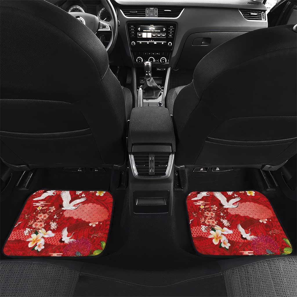 Hawaiian and Japanese Culture Together Car Mats Red Ohia Lehua Plumeria and Sakura Blooming - Polynesian Pride