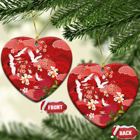 Hawaiian and Japanese Culture Together Ceramic Ornament Red Ohia Lehua Plumeria and Sakura Blooming - Polynesian Pride