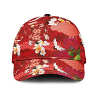 Hawaiian and Japanese Culture Together Classic Cap Red Ohia Lehua Plumeria and Sakura Blooming - Polynesian Pride