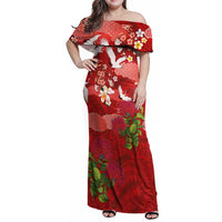 Hawaiian and Japanese Culture Together Family Matching Off Shoulder Maxi Dress and Hawaiian Shirt Red Ohia Lehua Plumeria and Sakura Blooming - Polynesian Pride