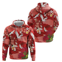 Hawaiian and Japanese Culture Together Hoodie Red Ohia Lehua Plumeria and Sakura Blooming - Polynesian Pride