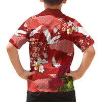 Hawaiian and Japanese Culture Together Kid Hawaiian Shirt Red Ohia Lehua Plumeria and Sakura Blooming - Polynesian Pride