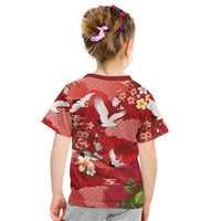 Hawaiian and Japanese Culture Together Kid T Shirt Red Ohia Lehua Plumeria and Sakura Blooming - Polynesian Pride