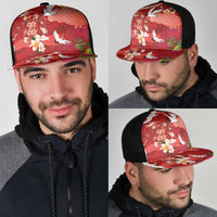 Hawaiian and Japanese Culture Together Mesh Trucker Cap Red Ohia Lehua Plumeria and Sakura Blooming - Polynesian Pride