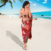 Hawaiian and Japanese Culture Together Sarong Red Ohia Lehua Plumeria and Sakura Blooming - Polynesian Pride