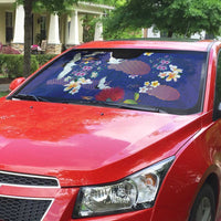 Hawaiian and Japanese Culture Together Auto Sun Shade Blue Ohia Lehua Plumeria and Sakura Blooming - Polynesian Pride