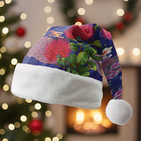 Hawaiian and Japanese Culture Together Christmas Santa Hat Blue Ohia Lehua Plumeria and Sakura Blooming - Polynesian Pride