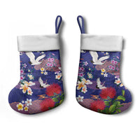Hawaiian and Japanese Culture Together Christmas Stocking Blue Ohia Lehua Plumeria and Sakura Blooming - Polynesian Pride