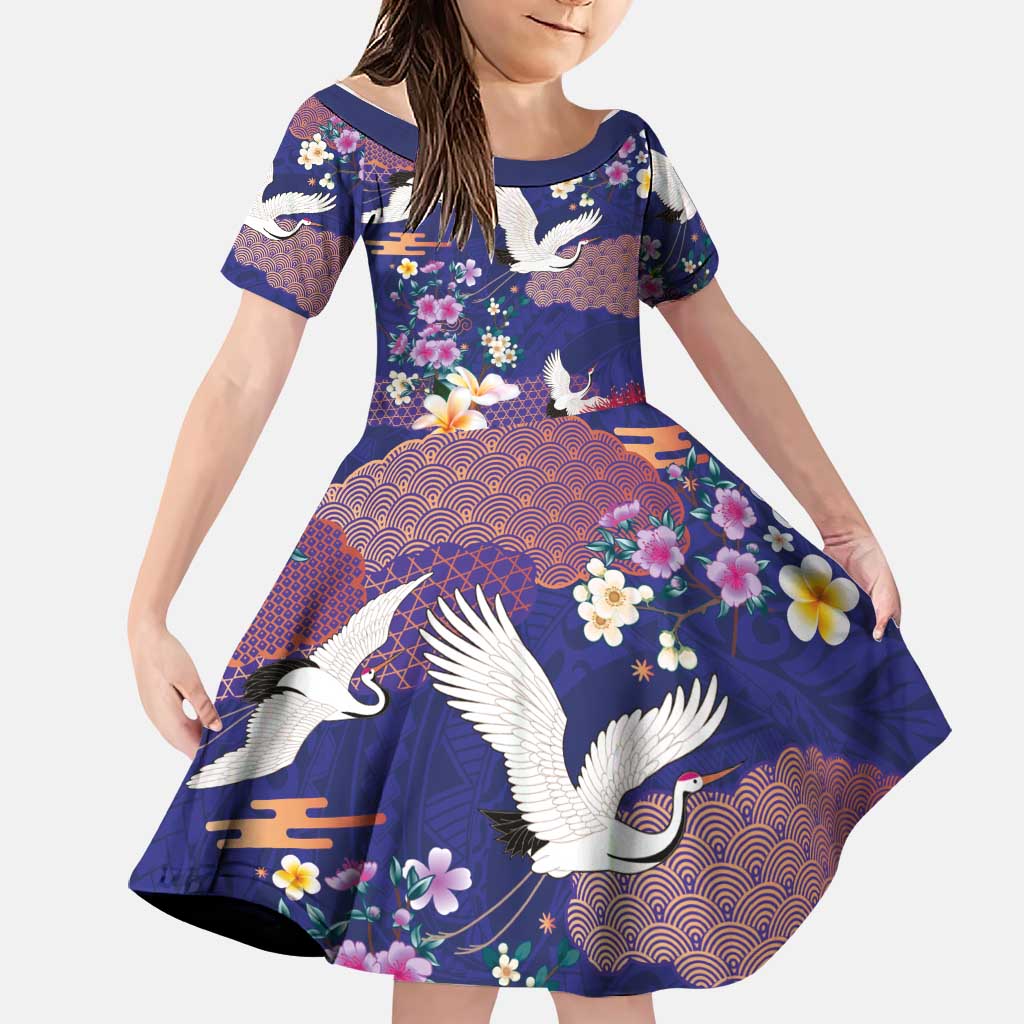 Hawaiian and Japanese Culture Together Family Matching Puletasi and Hawaiian Shirt Blue Ohia Lehua Plumeria and Sakura Blooming - Polynesian Pride