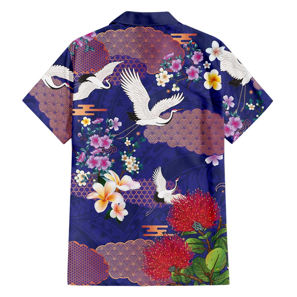 Hawaiian and Japanese Culture Together Family Matching Puletasi and Hawaiian Shirt Blue Ohia Lehua Plumeria and Sakura Blooming - Polynesian Pride