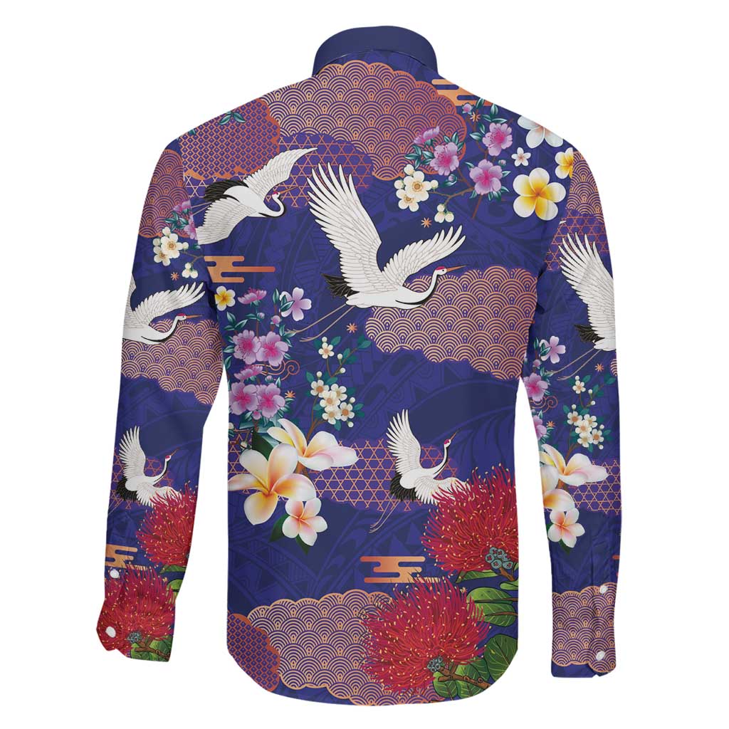 Hawaiian and Japanese Culture Together Family Matching Puletasi and Hawaiian Shirt Blue Ohia Lehua Plumeria and Sakura Blooming - Polynesian Pride