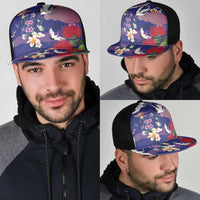 Hawaiian and Japanese Culture Together Mesh Trucker Cap Blue Ohia Lehua Plumeria and Sakura Blooming - Polynesian Pride