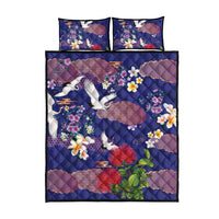 Hawaiian and Japanese Culture Together Quilt Bed Set Blue Ohia Lehua Plumeria and Sakura Blooming - Polynesian Pride