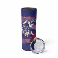 Hawaiian and Japanese Culture Together Skinny Tumbler Blue Ohia Lehua Plumeria and Sakura Blooming - Polynesian Pride