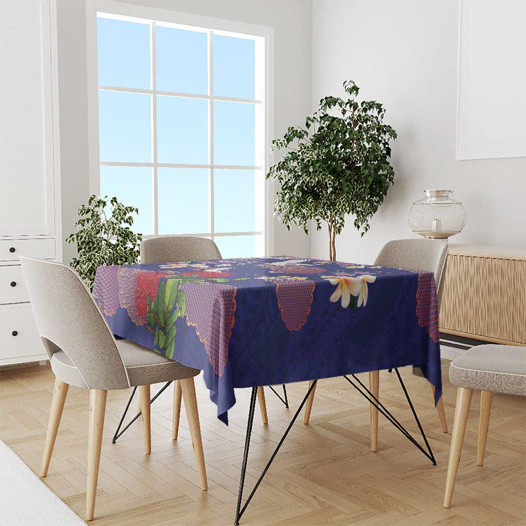 Hawaiian and Japanese Culture Together Tablecloth Blue Ohia Lehua Plumeria and Sakura Blooming - Polynesian Pride