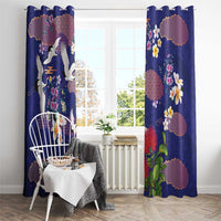 Hawaiian and Japanese Culture Together Window Curtain Blue Ohia Lehua Plumeria and Sakura Blooming - Polynesian Pride