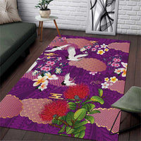Hawaiian and Japanese Culture Together Area Rug Purple Ohia Lehua Plumeria and Sakura Blooming - Polynesian Pride