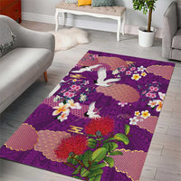 Hawaiian and Japanese Culture Together Area Rug Purple Ohia Lehua Plumeria and Sakura Blooming - Polynesian Pride