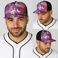 Hawaiian and Japanese Culture Together Baseball Net Cap Purple Ohia Lehua Plumeria and Sakura Blooming - Polynesian Pride