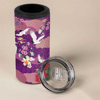 Hawaiian and Japanese Culture Together 4 in 1 Can Cooler Tumbler Purple Ohia Lehua Plumeria and Sakura Blooming - Polynesian Pride
