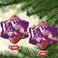 Hawaiian and Japanese Culture Together Ceramic Ornament Purple Ohia Lehua Plumeria and Sakura Blooming - Polynesian Pride