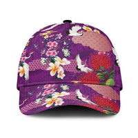 Hawaiian and Japanese Culture Together Classic Cap Purple Ohia Lehua Plumeria and Sakura Blooming - Polynesian Pride