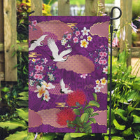 Hawaiian and Japanese Culture Together Garden Flag Purple Ohia Lehua Plumeria and Sakura Blooming - Polynesian Pride