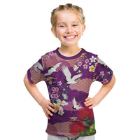 Hawaiian and Japanese Culture Together Kid T Shirt Purple Ohia Lehua Plumeria and Sakura Blooming - Polynesian Pride
