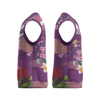 Hawaiian and Japanese Culture Together Christmas Knitted V-Neck Vest Purple Ohia Lehua Plumeria and Sakura Blooming - Polynesian Pride