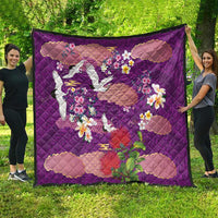 Hawaiian and Japanese Culture Together Quilt Purple Ohia Lehua Plumeria and Sakura Blooming - Polynesian Pride