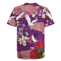 Hawaiian and Japanese Culture Together Rugby Jersey Purple Ohia Lehua Plumeria and Sakura Blooming - Polynesian Pride