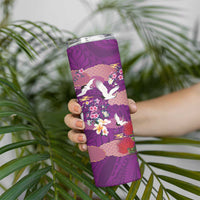 Hawaiian and Japanese Culture Together Skinny Tumbler Purple Ohia Lehua Plumeria and Sakura Blooming - Polynesian Pride