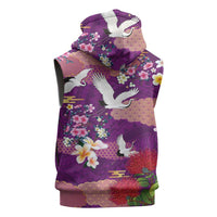 Hawaiian and Japanese Culture Together Sleeveless Zip Hoodie Purple Ohia Lehua Plumeria and Sakura Blooming - Polynesian Pride
