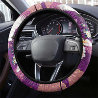 Hawaiian and Japanese Culture Together Steering Wheel Cover Purple Ohia Lehua Plumeria and Sakura Blooming - Polynesian Pride