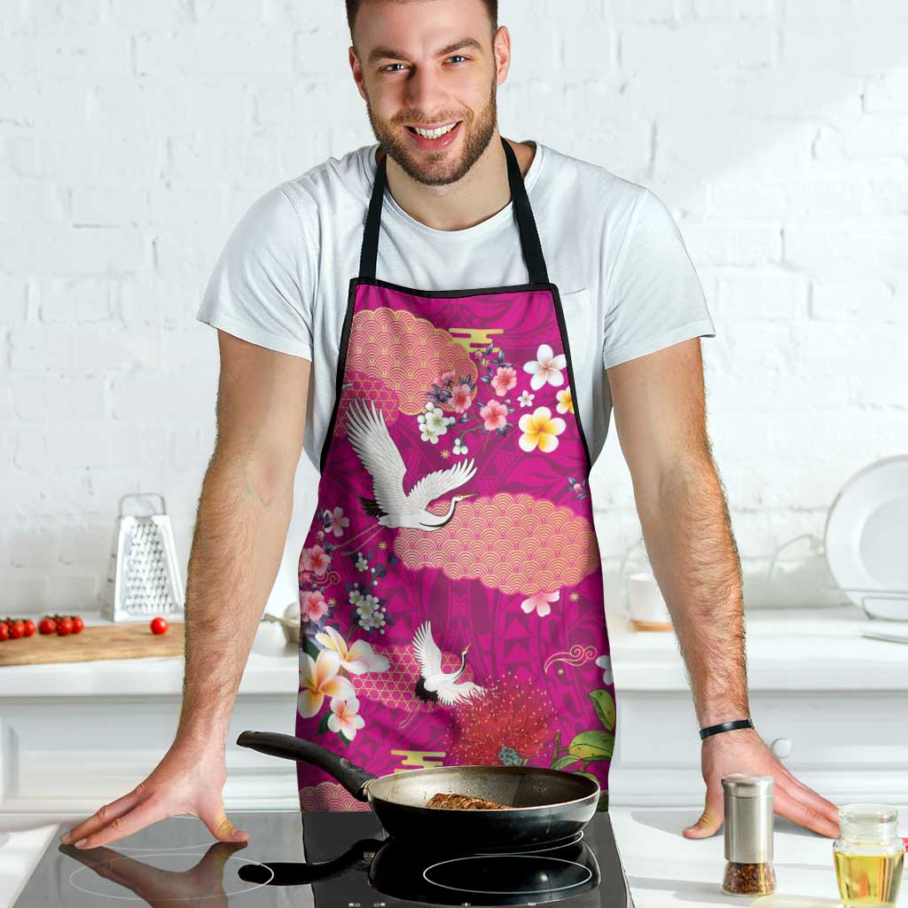 Hawaiian and Japanese Culture Together Apron Pink Ohia Lehua Plumeria and Sakura Blooming - Polynesian Pride