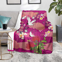 Hawaiian and Japanese Culture Together Blanket Pink Ohia Lehua Plumeria and Sakura Blooming - Polynesian Pride