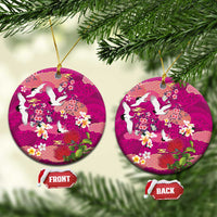 Hawaiian and Japanese Culture Together Ceramic Ornament Pink Ohia Lehua Plumeria and Sakura Blooming - Polynesian Pride