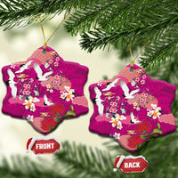 Hawaiian and Japanese Culture Together Ceramic Ornament Pink Ohia Lehua Plumeria and Sakura Blooming - Polynesian Pride