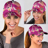 Hawaiian and Japanese Culture Together Classic Cap Pink Ohia Lehua Plumeria and Sakura Blooming - Polynesian Pride