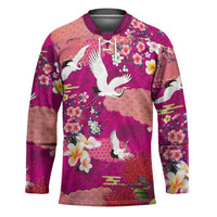 Hawaiian and Japanese Culture Together Hockey Jersey Pink Ohia Lehua Plumeria and Sakura Blooming - Polynesian Pride