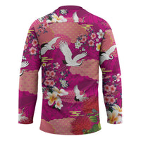 Hawaiian and Japanese Culture Together Hockey Jersey Pink Ohia Lehua Plumeria and Sakura Blooming - Polynesian Pride