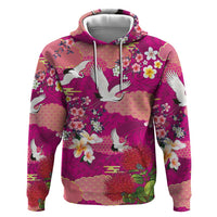 Hawaiian and Japanese Culture Together Hoodie Pink Ohia Lehua Plumeria and Sakura Blooming - Polynesian Pride